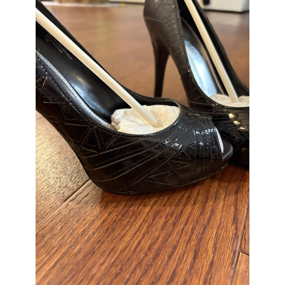White House | Black Market Black Peep Toe Heels Size 10M with Leather Sole - Picture 3 of 10
